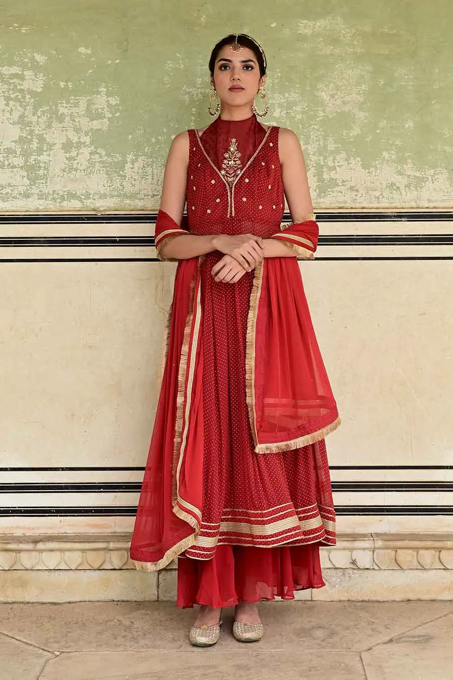 Sindhuri Red Embroidered Anarkali Set