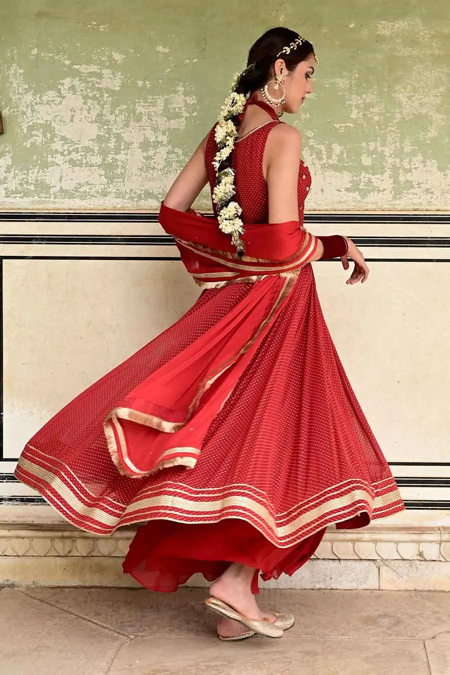Sindhuri Red Embroidered Anarkali Set