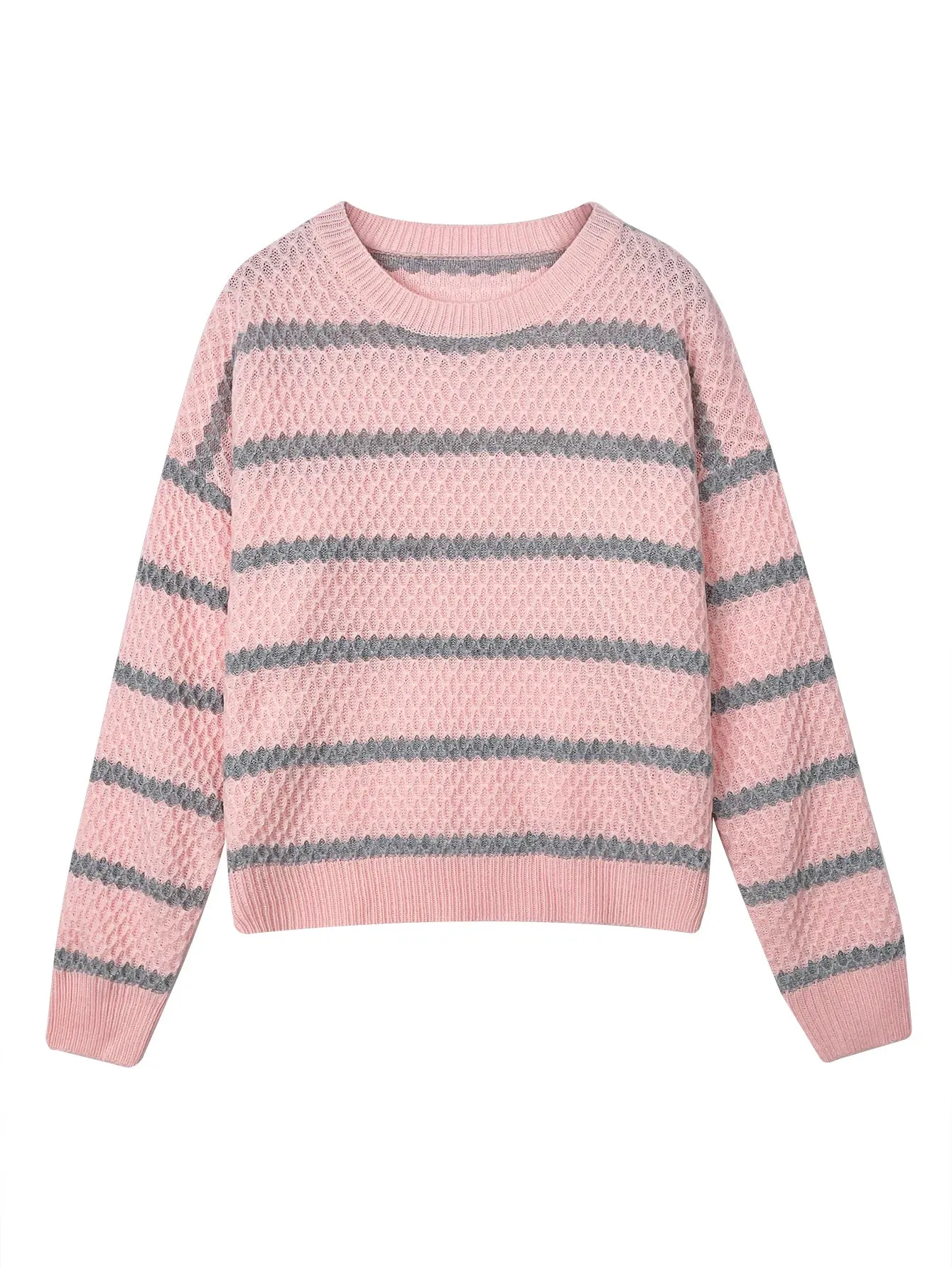 Stripped Waffle Knit Textured Pullover Sweaters – Regular Fit