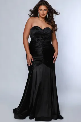 Sydneys Closet SC7364 Long Fitted Plus Size Prom Mermaid Dress Satin Strapless Ruched Train