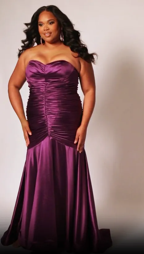 Sydneys Closet SC7364 Long Fitted Plus Size Prom Mermaid Dress Satin Strapless Ruched Train