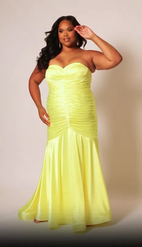 Sydneys Closet SC7364 Long Fitted Plus Size Prom Mermaid Dress Satin Strapless Ruched Train