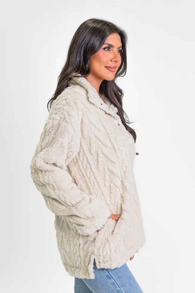 Take The Leap Beige Cable Detail Sherpa Pullover SALE