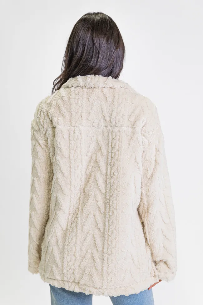 Take The Leap Beige Cable Detail Sherpa Pullover SALE