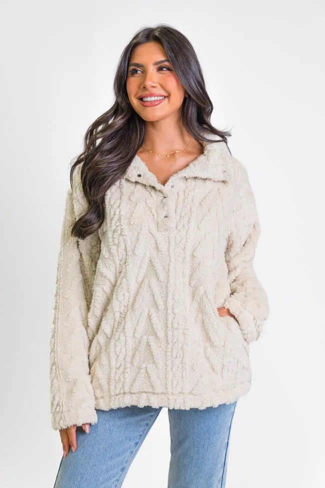 Take The Leap Beige Cable Detail Sherpa Pullover SALE