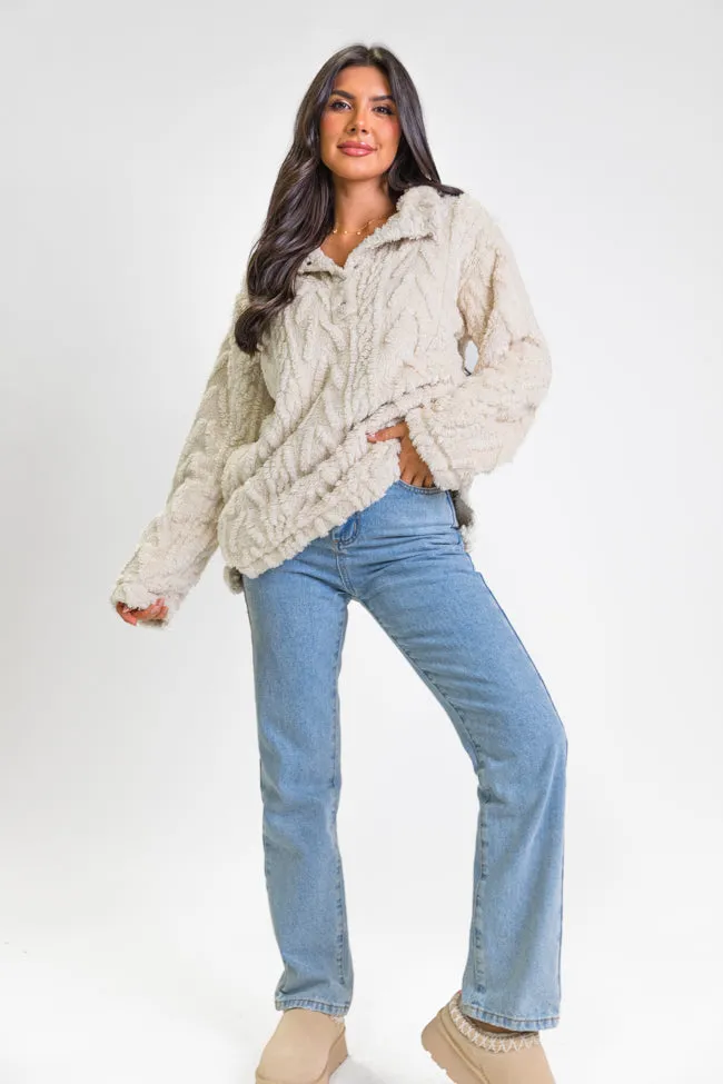 Take The Leap Beige Cable Detail Sherpa Pullover SALE