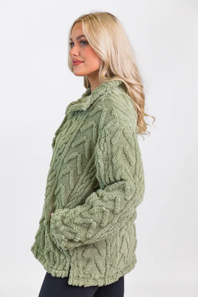 Take The Leap Olive Cable Detail Sherpa Pullover SALE