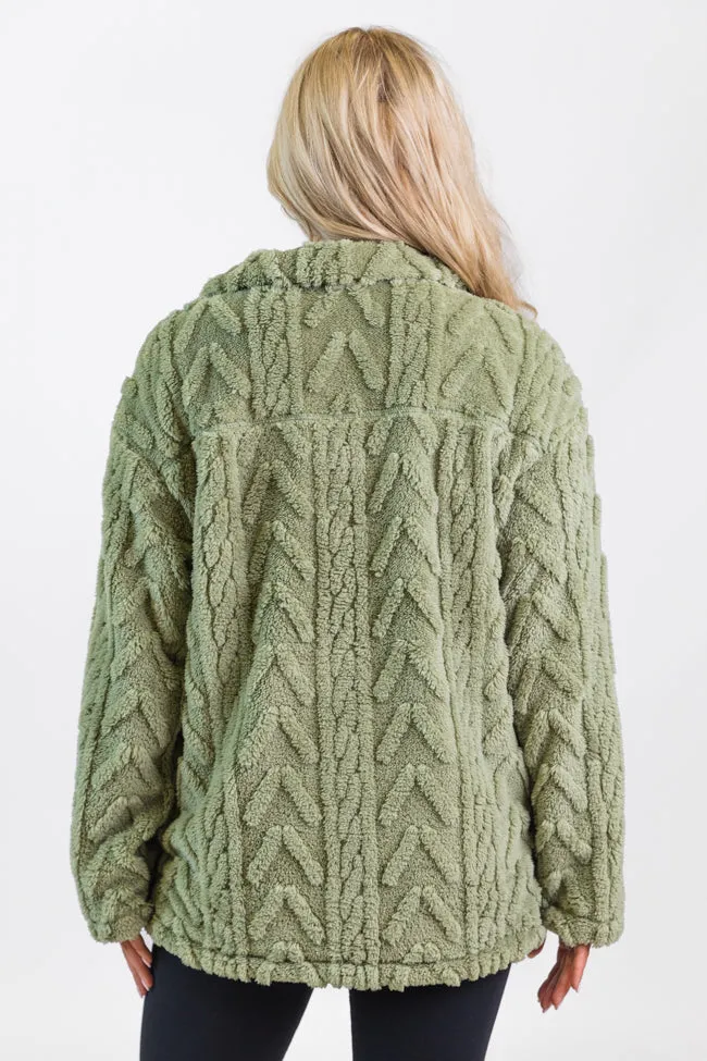 Take The Leap Olive Cable Detail Sherpa Pullover SALE
