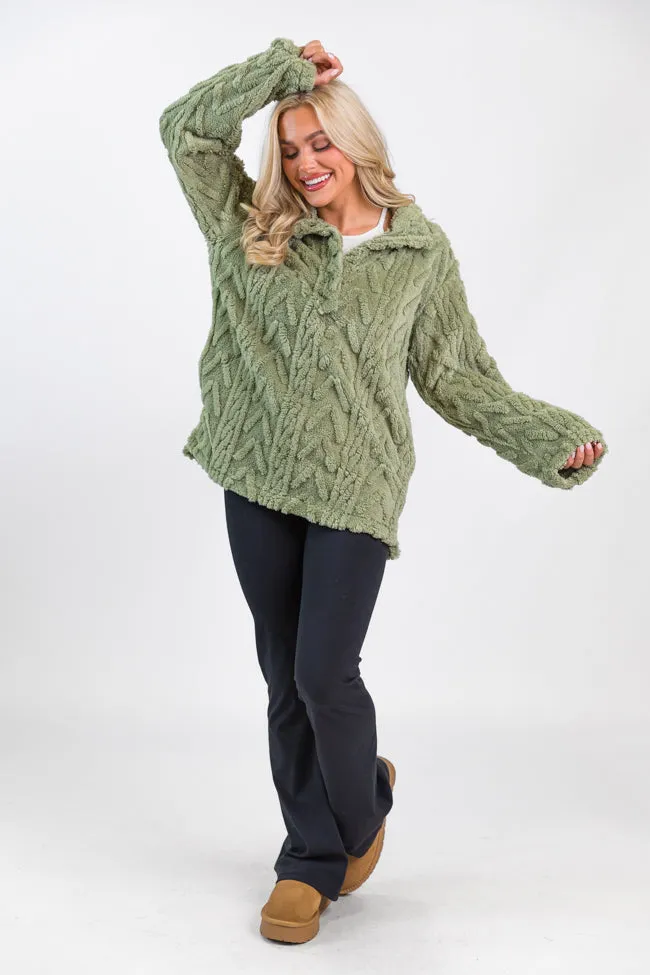 Take The Leap Olive Cable Detail Sherpa Pullover SALE