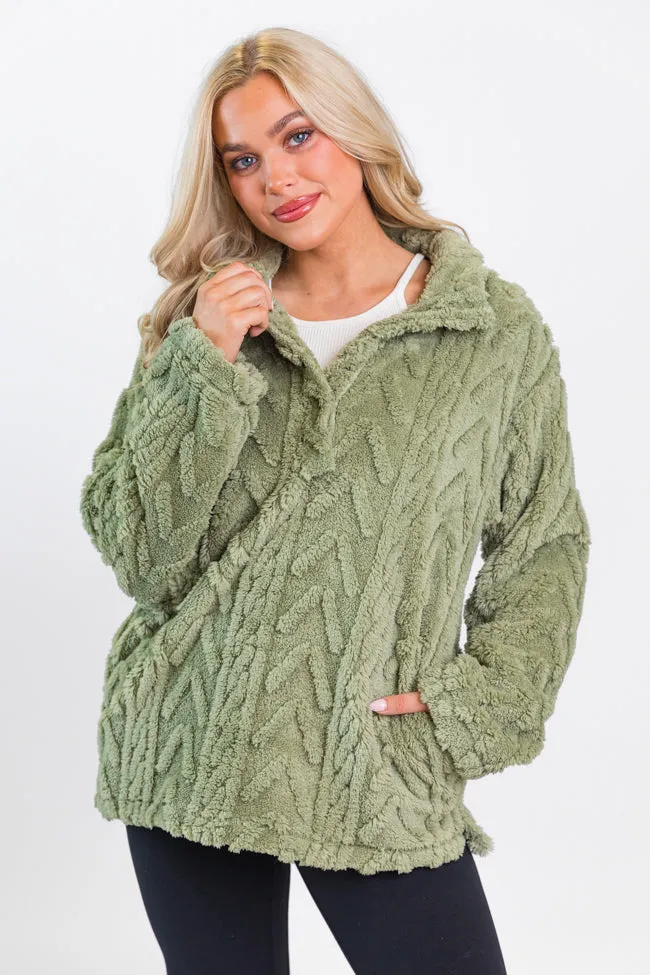 Take The Leap Olive Cable Detail Sherpa Pullover SALE