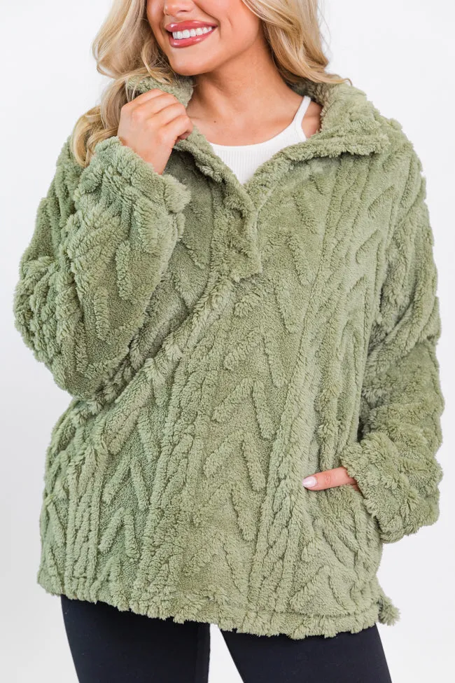 Take The Leap Olive Cable Detail Sherpa Pullover SALE