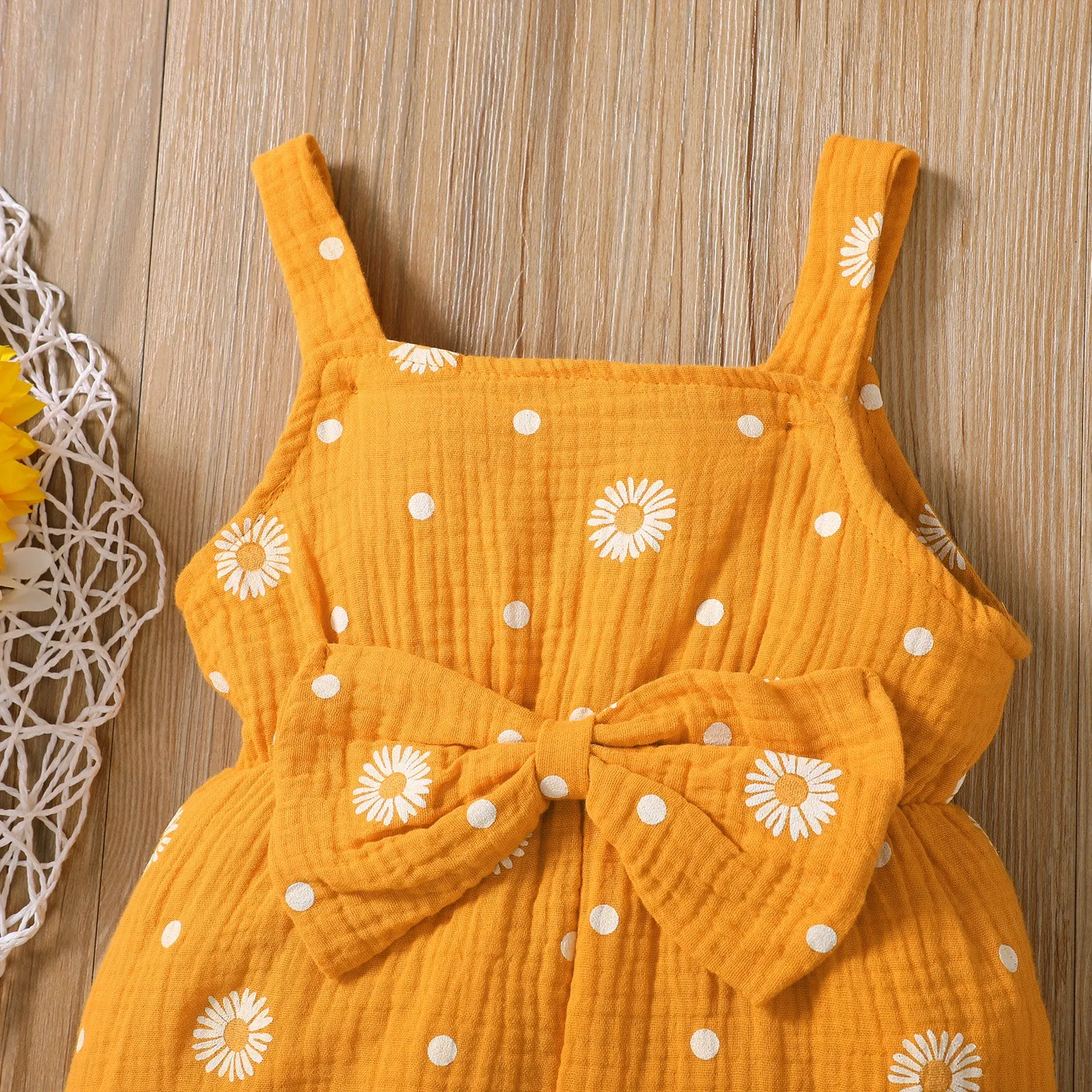 Toddler Girl 100% Cotton Floral Print Bowknot Design Sleeveless Jumpsuit