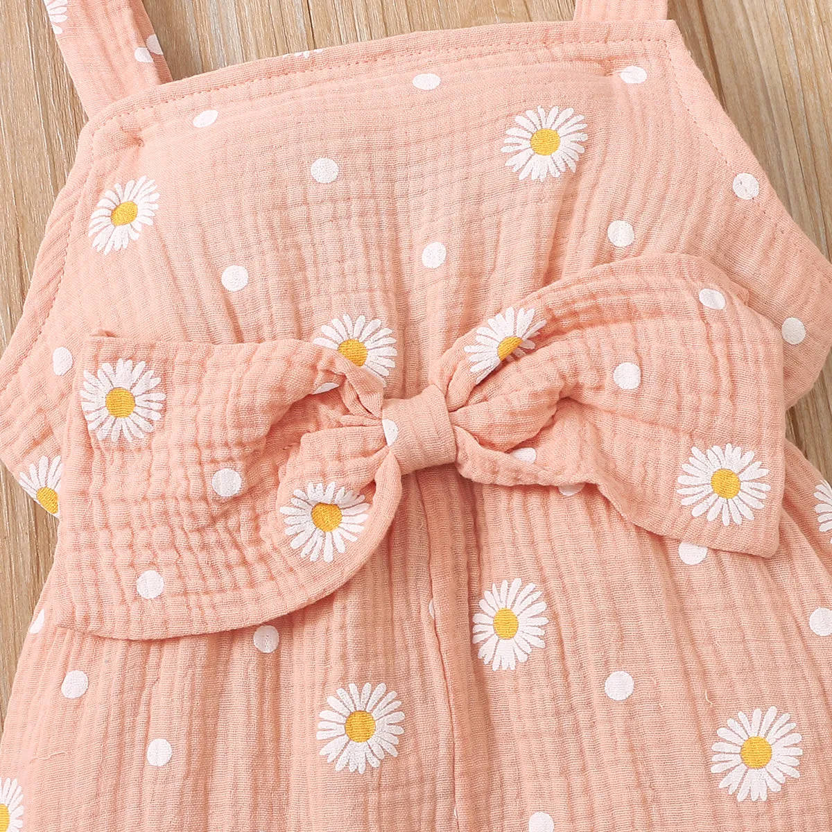 Toddler Girl 100% Cotton Floral Print Bowknot Design Sleeveless Jumpsuit