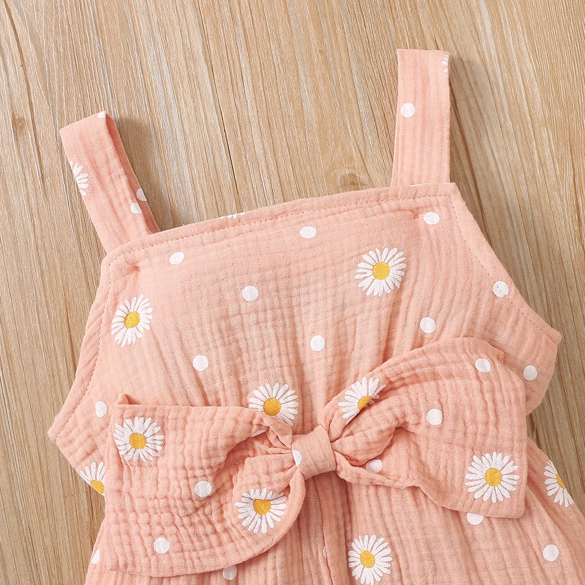 Toddler Girl 100% Cotton Floral Print Bowknot Design Sleeveless Jumpsuit